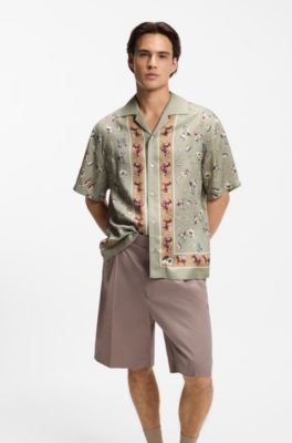 Oversized-fit shirt with statement print, Green Patterned