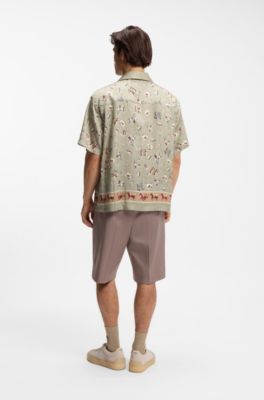 Oversized-fit shirt with statement print, Green Patterned