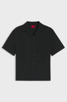 Oversized-fit shirt in structured cotton, Black