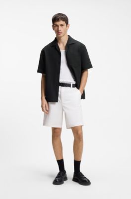 Oversized-fit shirt in structured cotton, Black