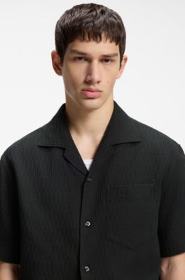Oversized-fit shirt in structured cotton, Black