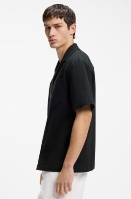 Oversized-fit shirt in structured cotton, Black