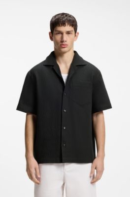 Oversized-fit shirt in structured cotton, Black