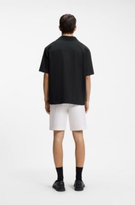 Oversized-fit shirt in structured cotton, Black