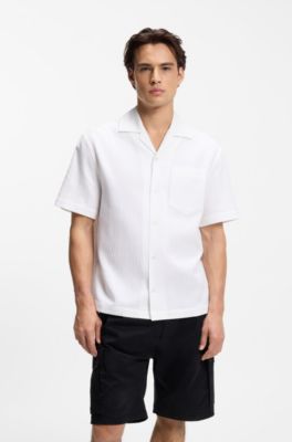 Camicia oversize in cotone lavorato, Bianco