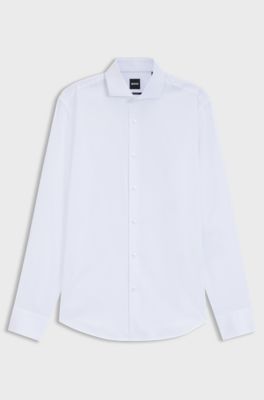 Regular-fit shirt in structured cotton, White