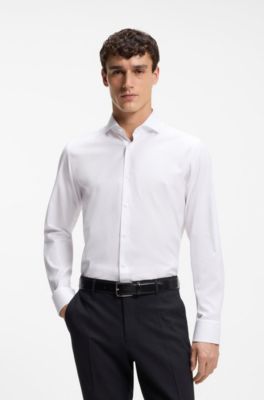 Regular-fit shirt in structured cotton, White