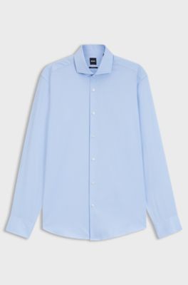 Regular-fit shirt in structured cotton, Light Blue