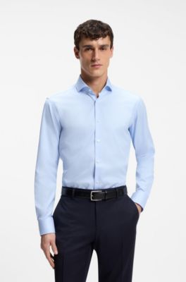 Regular-fit shirt in structured cotton, Light Blue
