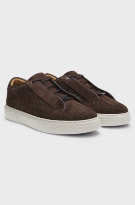 Sneakers Gary con tomaia in pelle scamosciata intrecciata, Marrone scuro