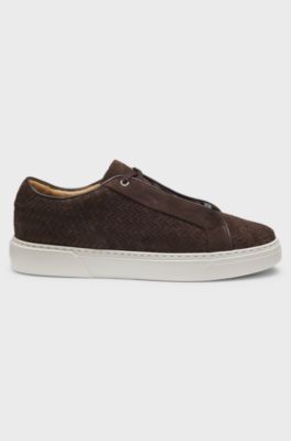 Sneakers Gary con tomaia in pelle scamosciata intrecciata, Marrone scuro