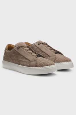 Sneakers Gary con tomaia in pelle scamosciata intrecciata, Kaki