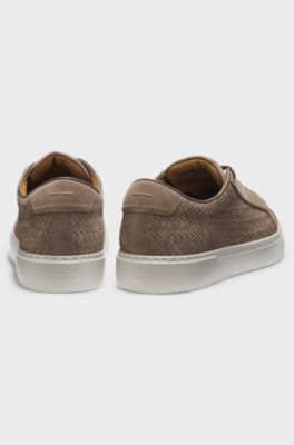 Sneakers Gary con tomaia in pelle scamosciata intrecciata, Kaki
