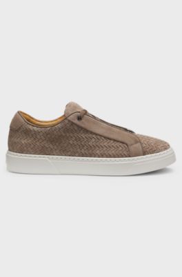 Sneakers Gary con tomaia in pelle scamosciata intrecciata, Kaki