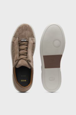 Sneakers Gary con tomaia in pelle scamosciata intrecciata, Kaki