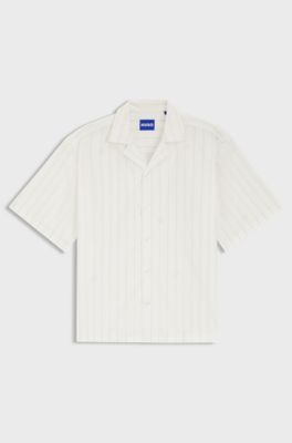 Camicia relaxed fit in popeline di cotone con stampa, Righe bianche