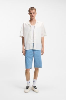 Relaxed-fit shirt in printed cotton poplin, White Stripes