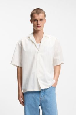 Relaxed-fit shirt in printed cotton poplin, White