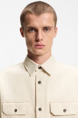 Oversized-fit overshirt in ecru denim, Natural