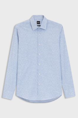 Camicia regular fit in cotone elasticizzato stampato, Motivo azzurro chiaro