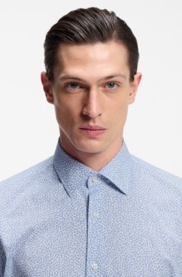 Regular-fit shirt in printed stretch cotton, Light Blue Patterned