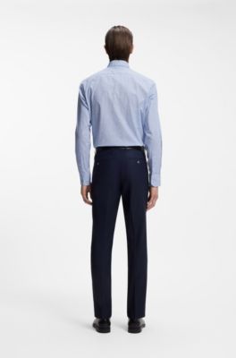 Regular-Fit Hemd aus bedruckter Stretch-Baumwolle, Hellblau gemustert