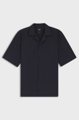Camicia relaxed fit in misto lana con motivo in mesh, Blu scuro