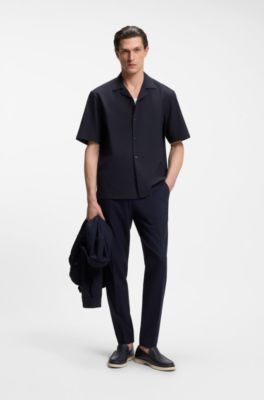Camicia relaxed fit in misto lana con motivo in mesh, Blu scuro