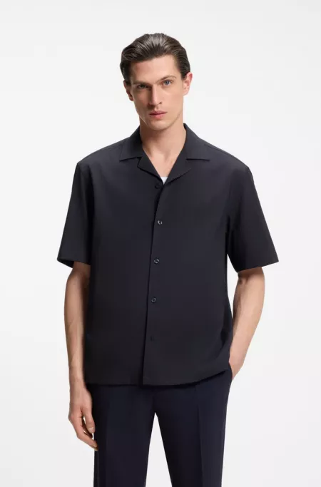 Relaxed-fit shirt in wool-blend mesh