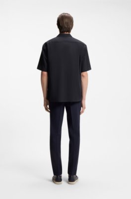 Boss Relaxed-fit shirt in wool-blend mesh kortärmade skjortor herr – bild 3