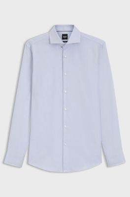 Slim-fit shirt in structured wrinkle-free cotton, Light Blue