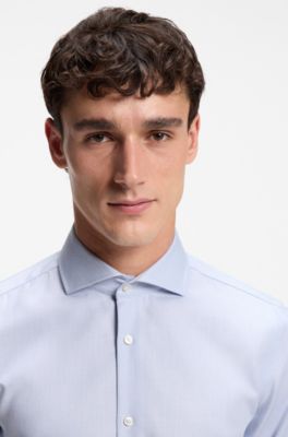 Slim-fit shirt in structured wrinkle-free cotton, Light Blue