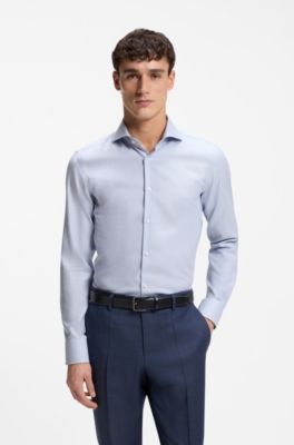 Slim-fit shirt in structured wrinkle-free cotton, Light Blue