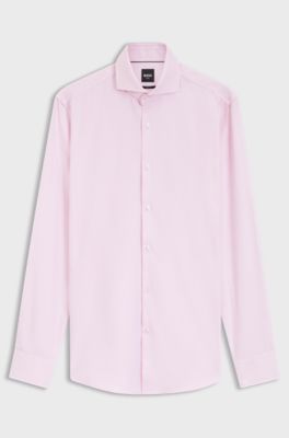 Slim-fit shirt in structured wrinkle-free cotton, light pink