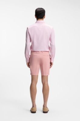 Slim-fit shirt in structured wrinkle-free cotton, light pink