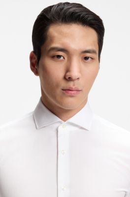 Slim-fit shirt in mercerised structured cotton, White