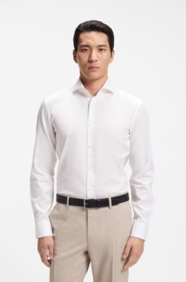 Slim-fit shirt in mercerised structured cotton, White