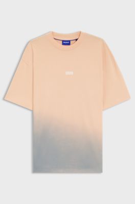 Dip-dyed logo-T-shirt van katoenen jersey, Licht oranje