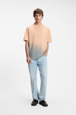 Dip-dyed logo-T-shirt van katoenen jersey, Licht oranje
