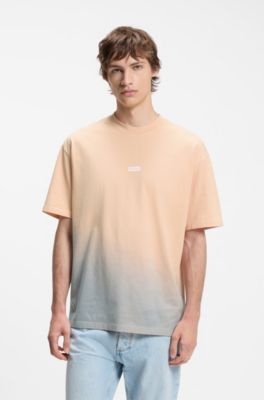 Dip-dyed logo-T-shirt van katoenen jersey, Licht oranje