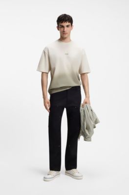 Dip-dyed logo T-shirt in cotton jersey, Beige
