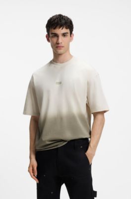 Dip-dyed logo T-shirt in cotton jersey, Beige