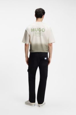Dip-dyed logo T-shirt in cotton jersey, Beige