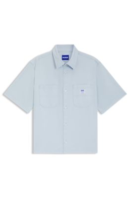 Oversized-fit shirt in slub cotton with patch pockets, Light Blue