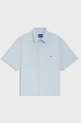 Oversized-fit shirt in slub cotton with patch pockets, Light Blue
