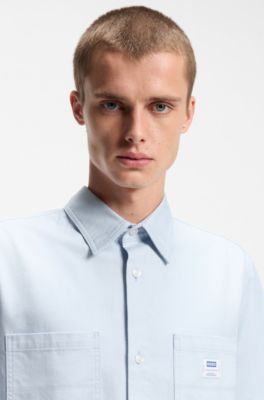 Oversized-Fit Hemd aus strukturierter Baumwolle mit aufgesetzten Taschen, Hellblau