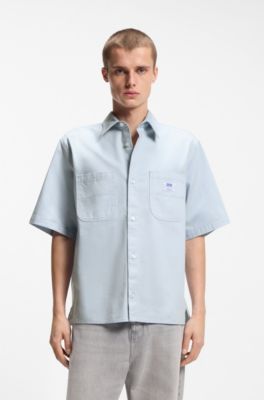 Oversized-Fit Hemd aus strukturierter Baumwolle mit aufgesetzten Taschen, Hellblau