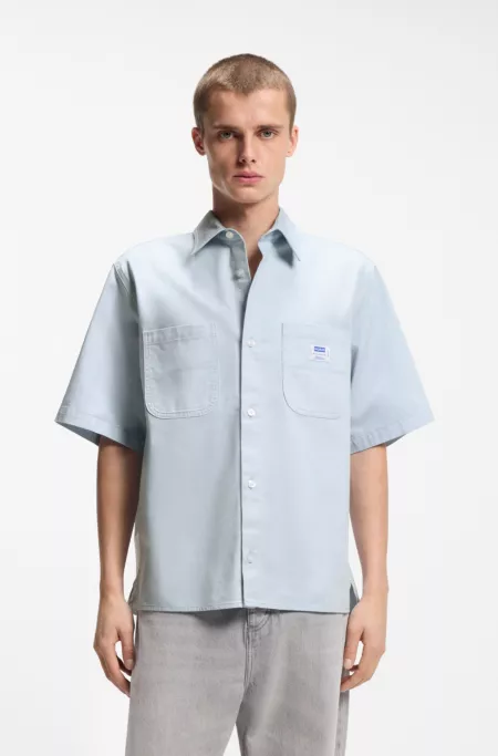 Oversized-fit shirt in slub cotton with patch pockets