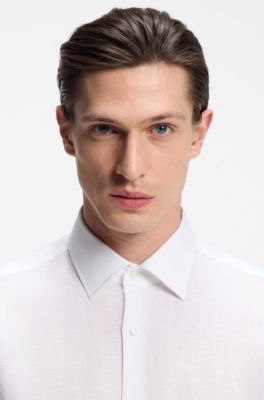 Slim-fit shirt in Italian-made linen, White
