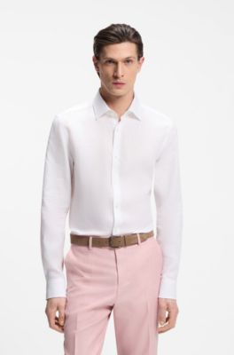 Slim fit-skjorta i italienskt linne, Vit